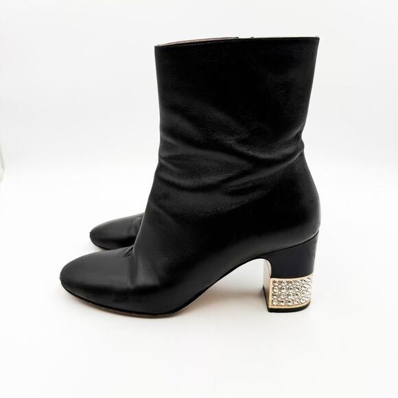Gucci Black Leather Boots Rhinestone Embellished Block Heels EU 38.5 US 8.5 - Picture 4 of 12